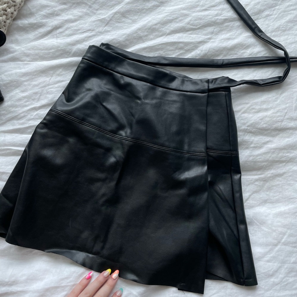 Leather wrap mini skirt